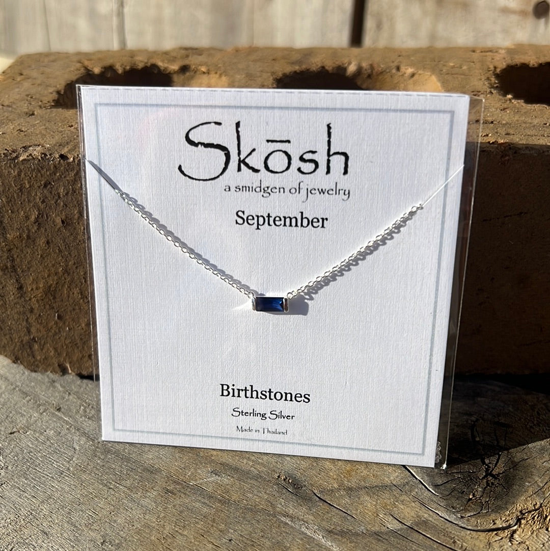 Silver Baguette Birthstone Necklace