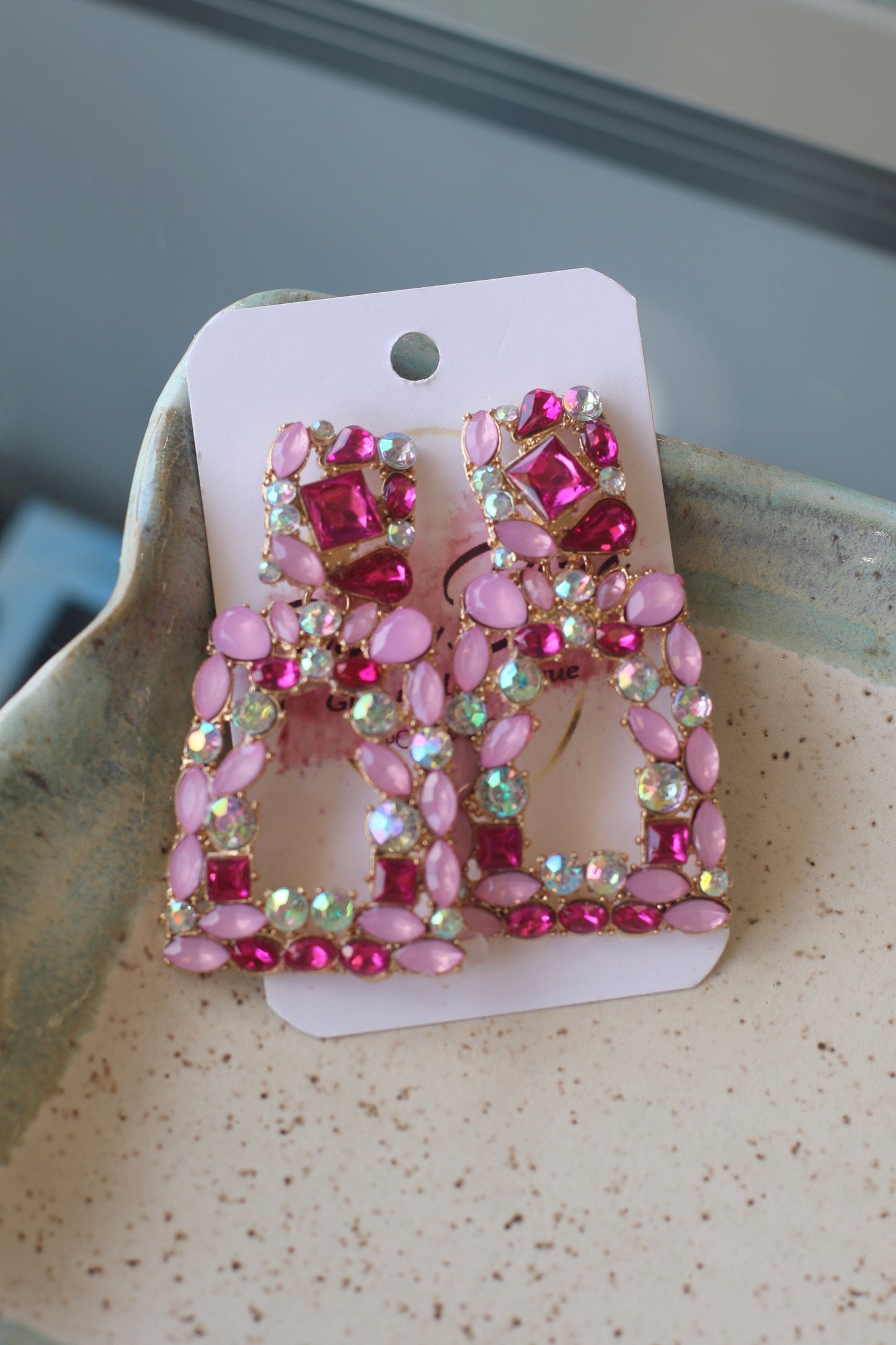 Squared Gem Dangle Earrings