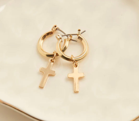 Cera Gold Charm Cross Earrings