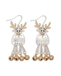 Two Tone Reindeer W Bell Legs Earrings