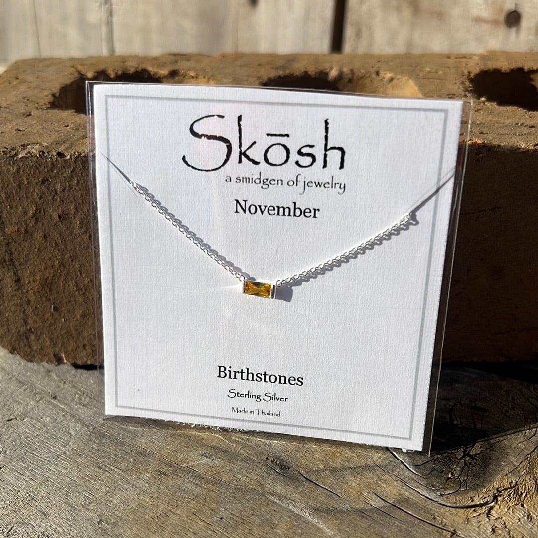 Silver Baguette Birthstone Necklace