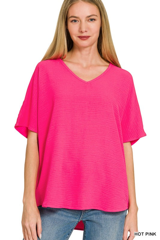 Airflow V-Neck Top - Hot Pink