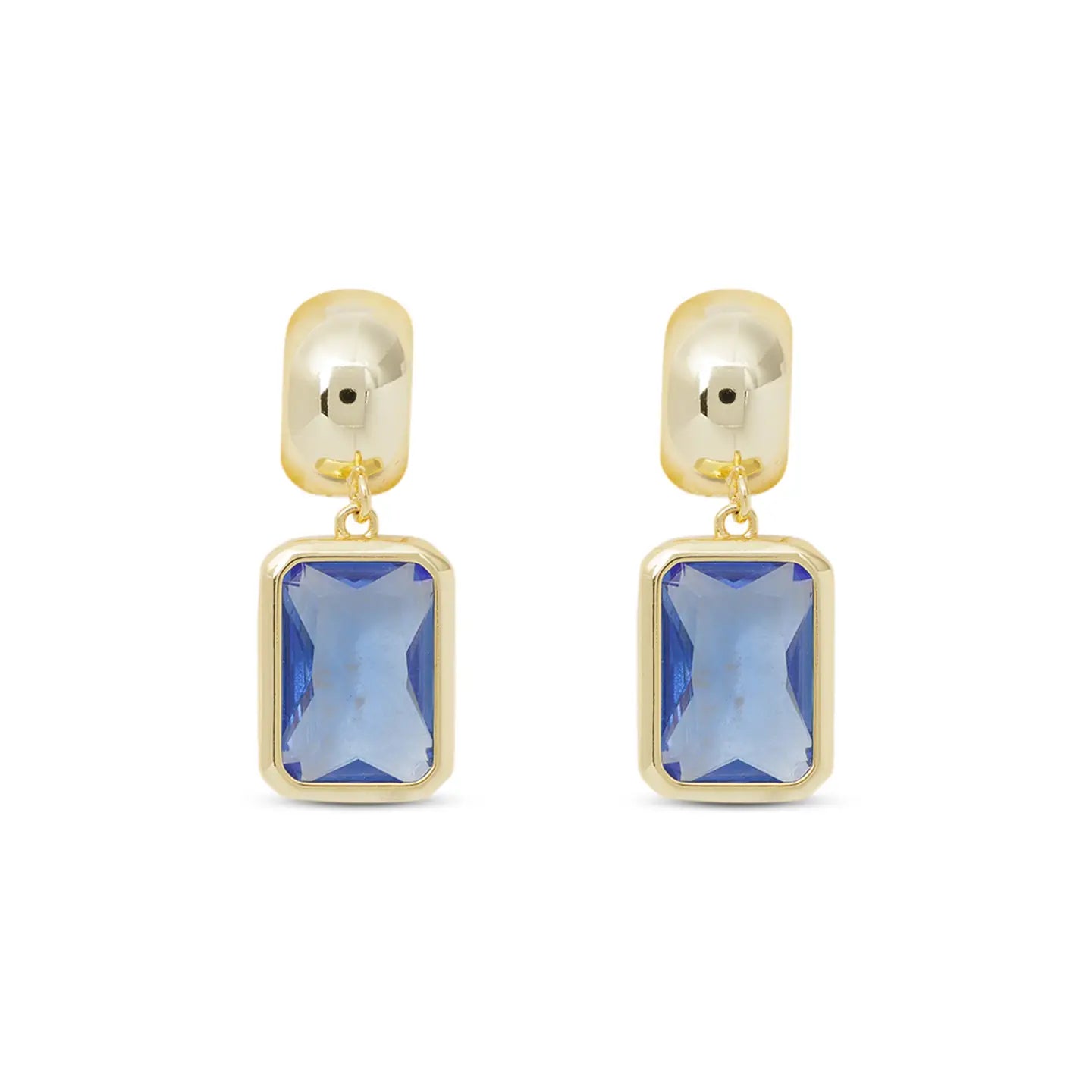 Gold Crystal Light Sapphire Rectangle Earrings