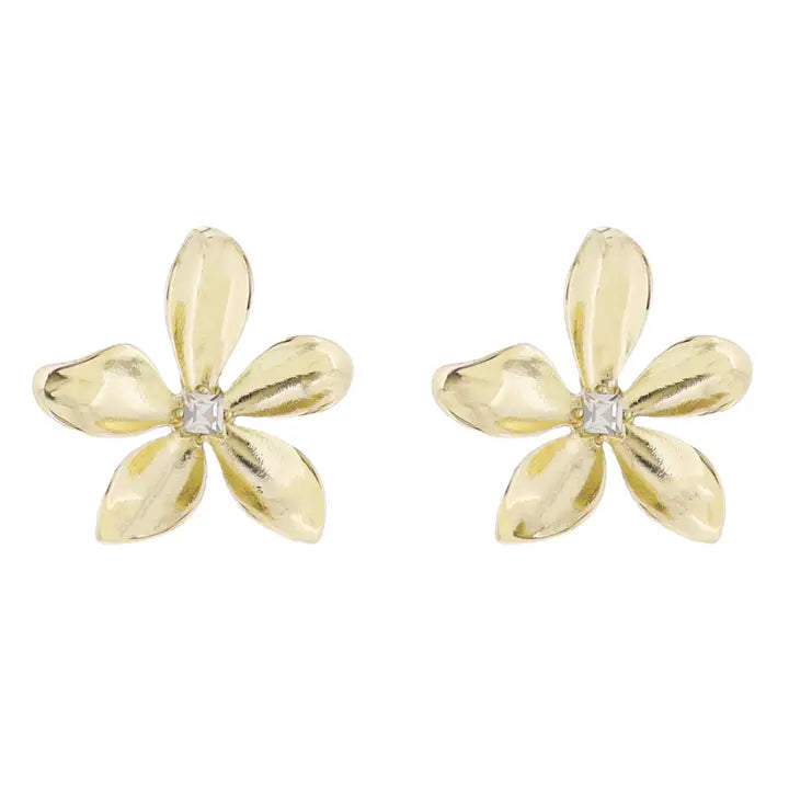 Gold Flower W/ Clear Crystal Earrings