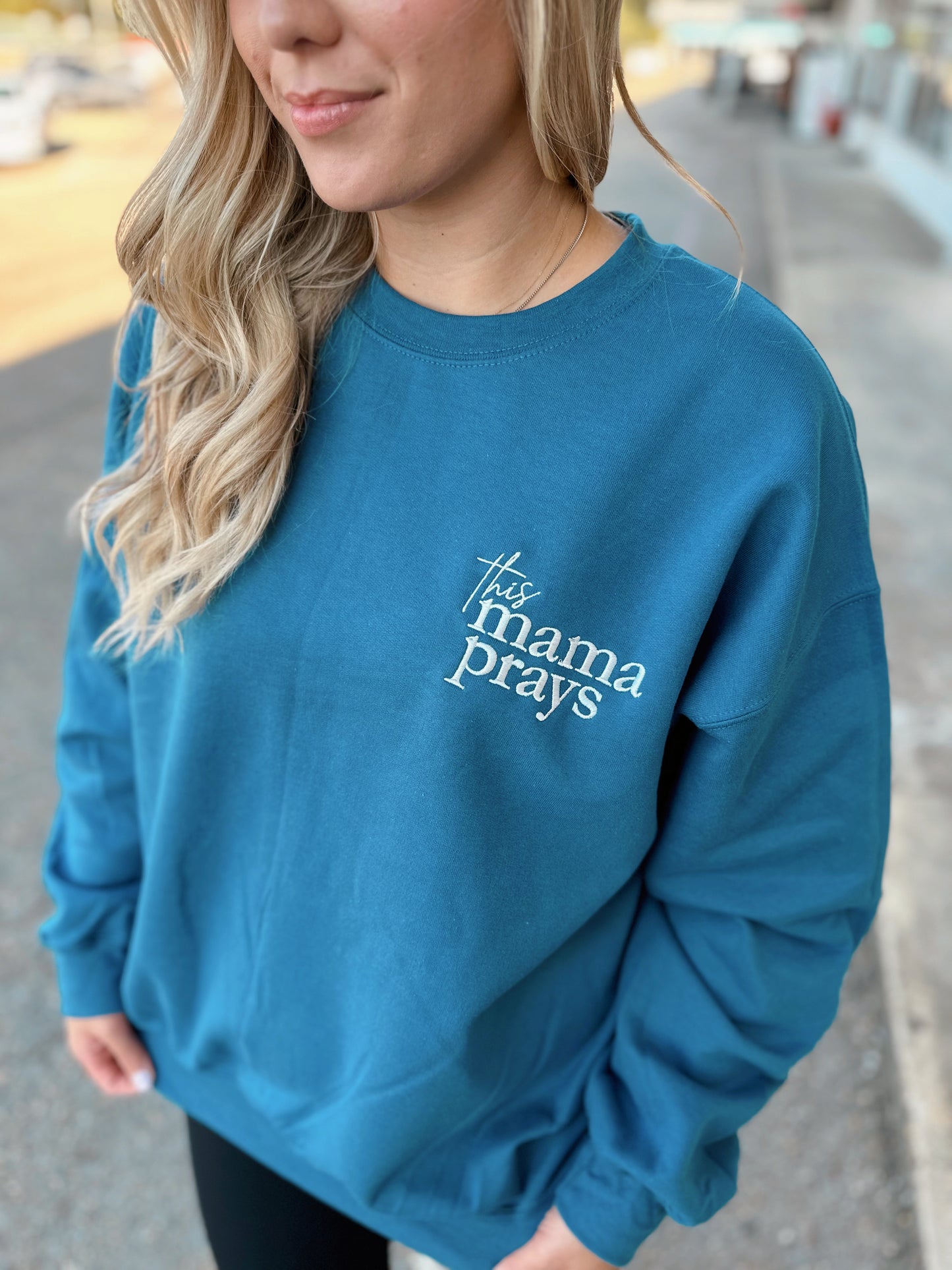 This Mama Prays Embroidered Sweatshirt