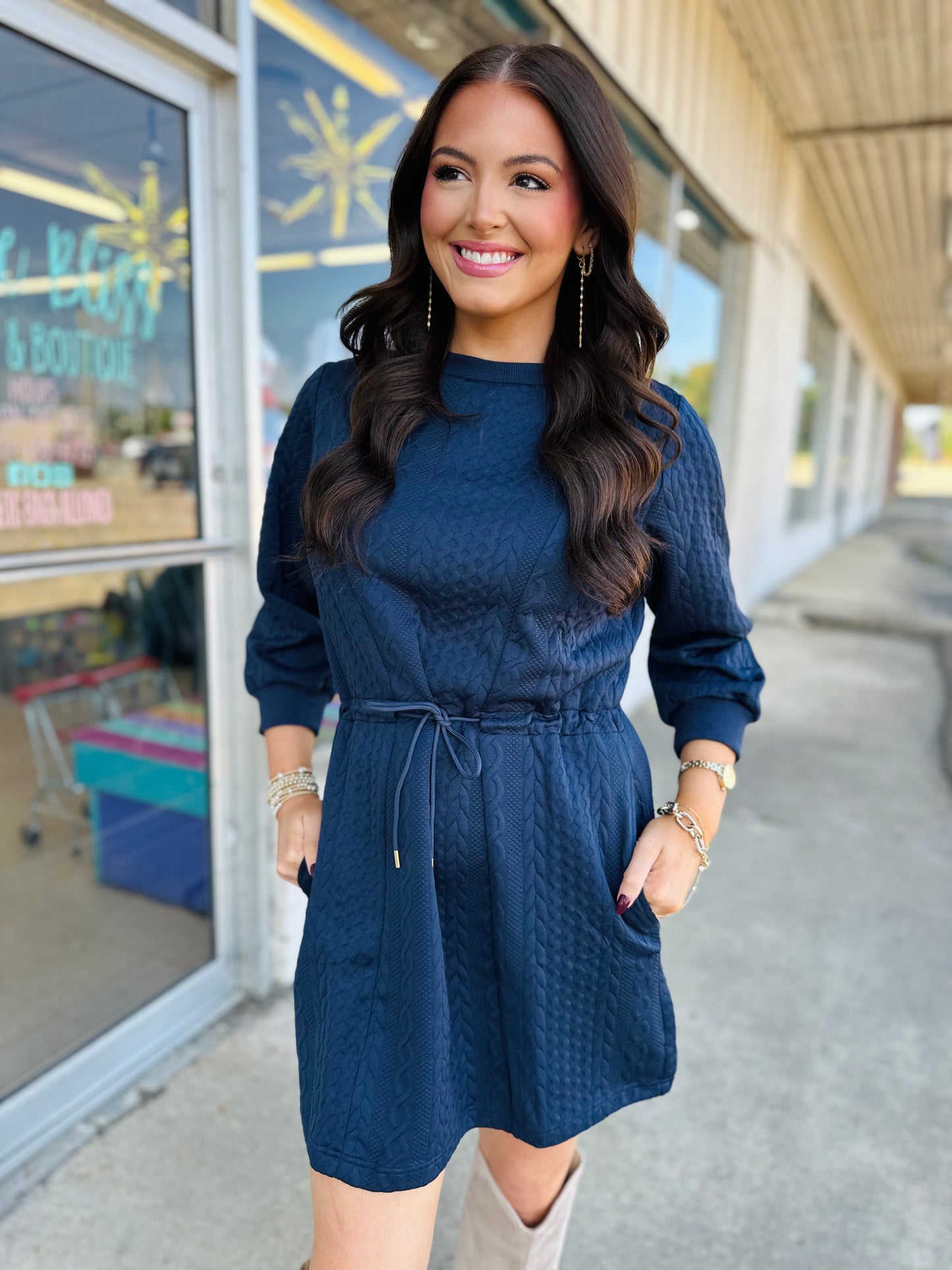 Midnight Cable Knit Mini Dress