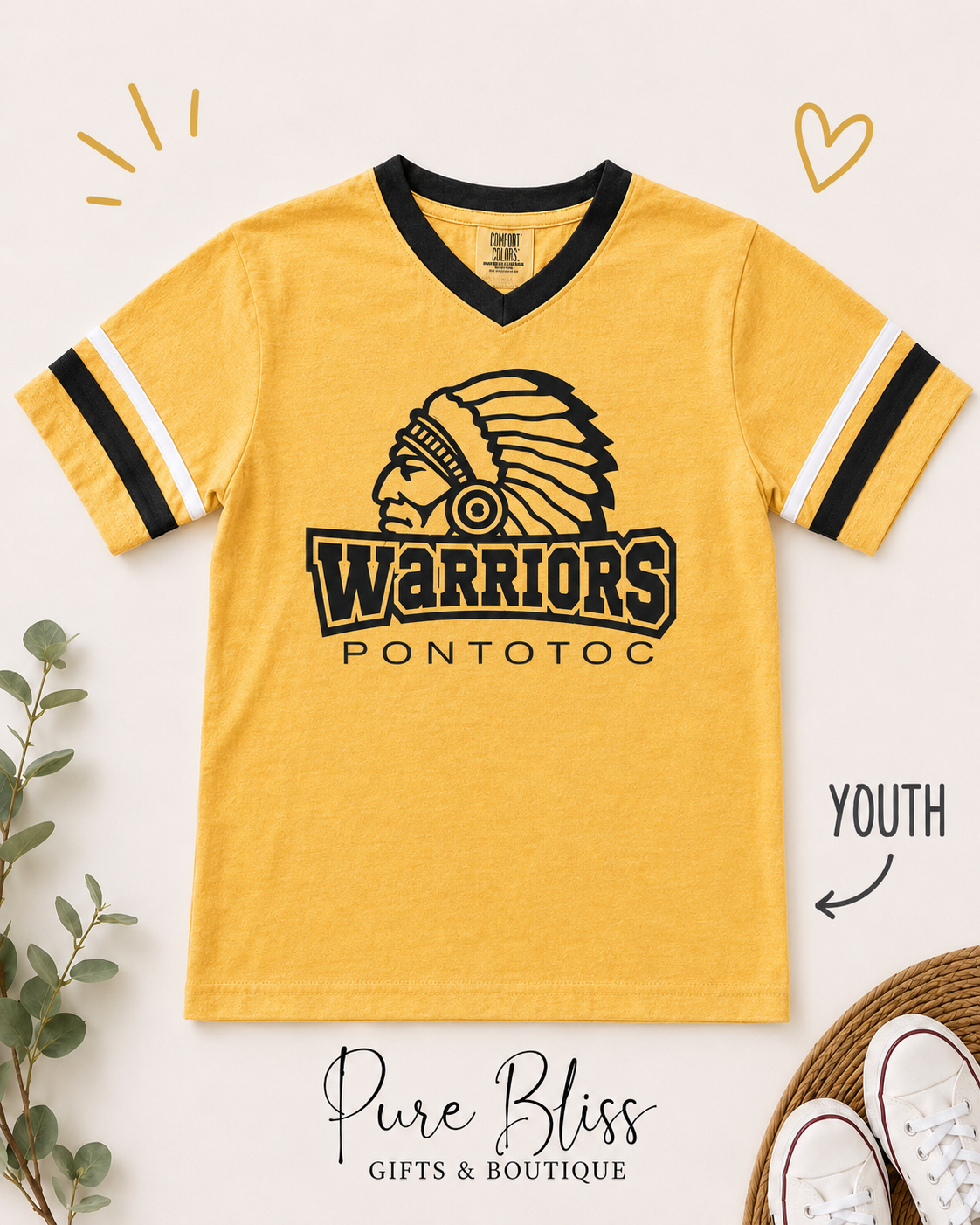 Youth Gold Warrior Head Jersey W/ Black Trim