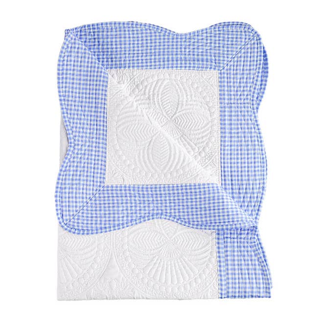 Baby Quilt Blanket Monogram: Blue Check Trim
