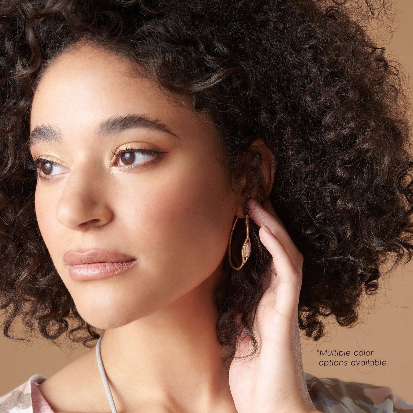 Gold Oval Hoop Earrings w/ Stone on Side