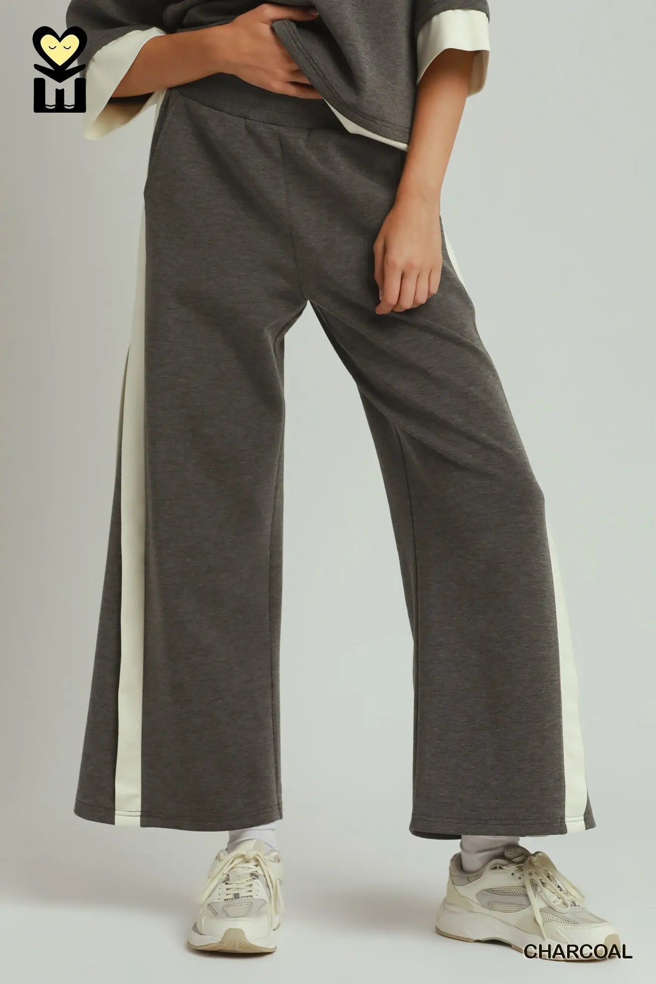 Charcoal Colorblock Side Stripe Straight Pants