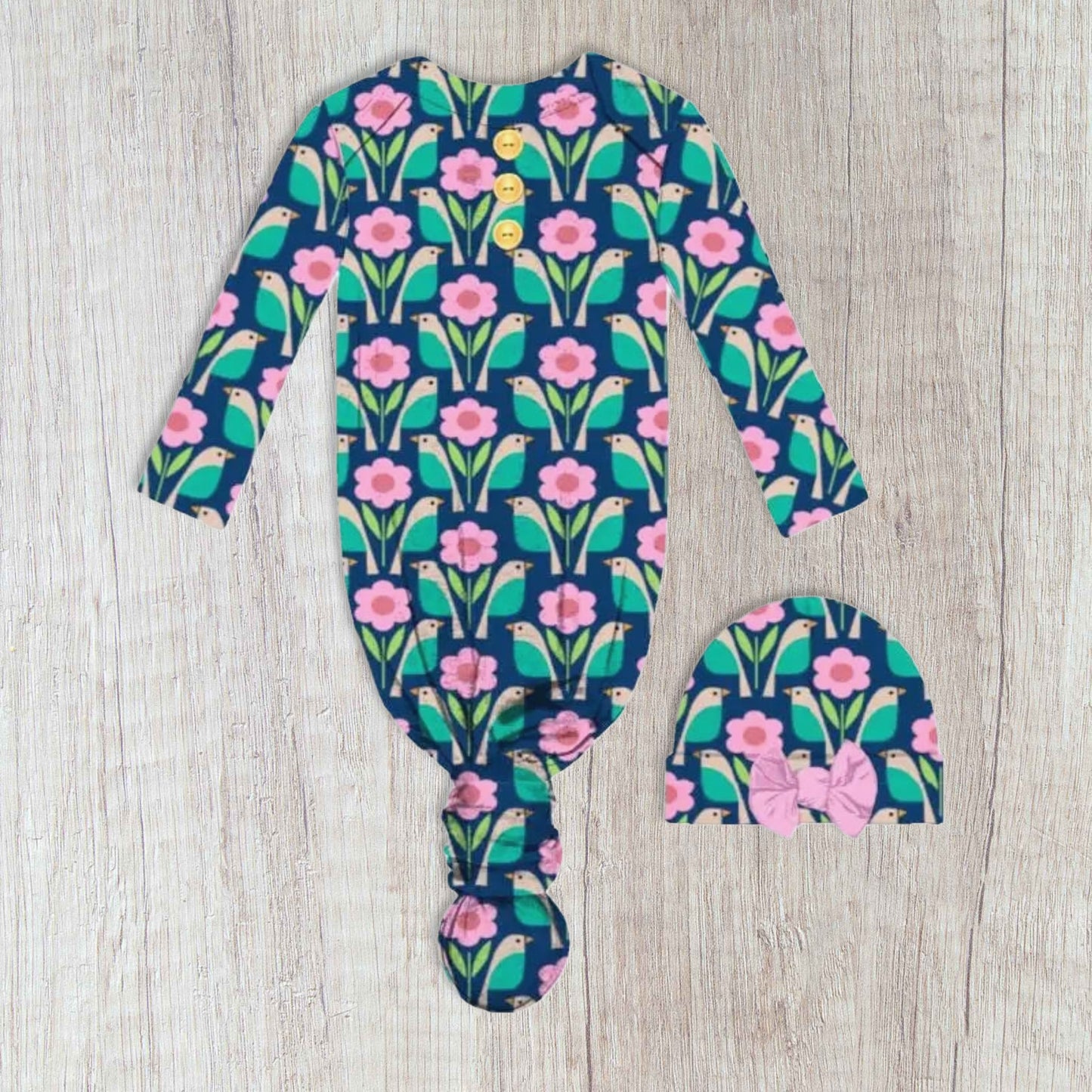 Newborn Birdie Baby Gown & Beanie Set