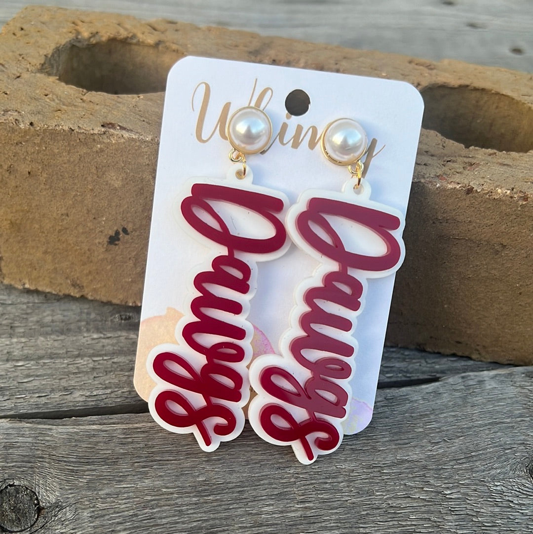 Maroon & White Dawgs Earrings