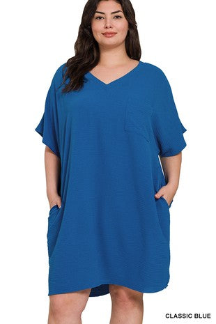 Airflow V-Neck T-Shirt Dress - Dusty Blue +