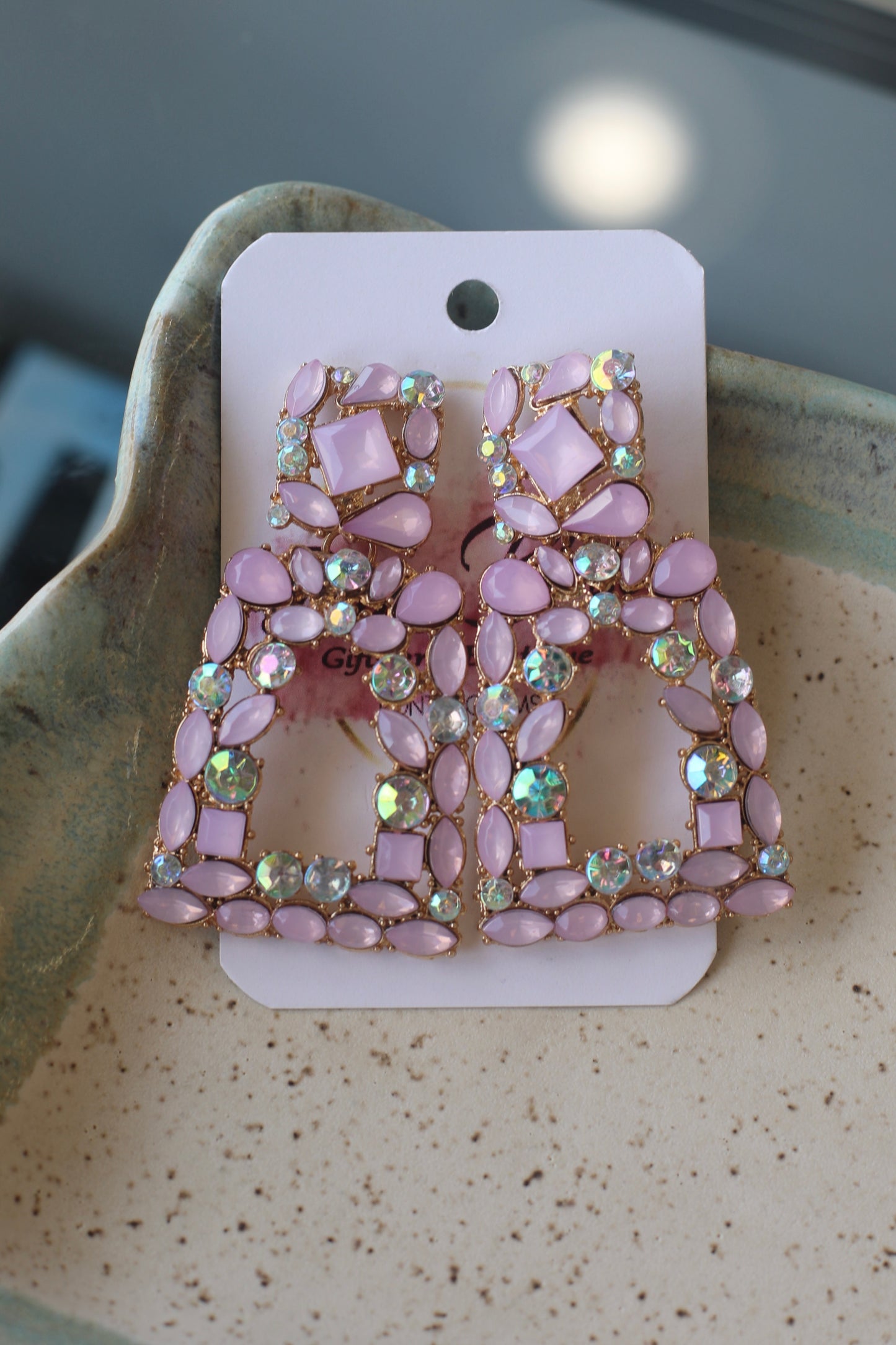 Squared Gem Dangle Earrings