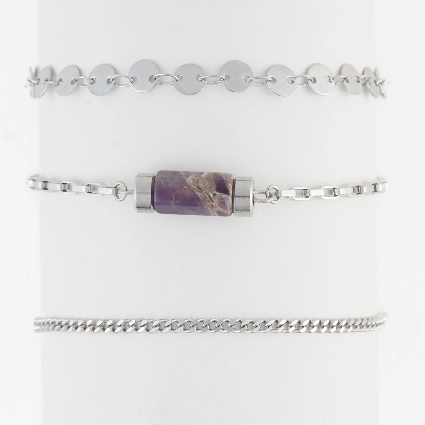 Silver Genuine Stone Bracelet Set