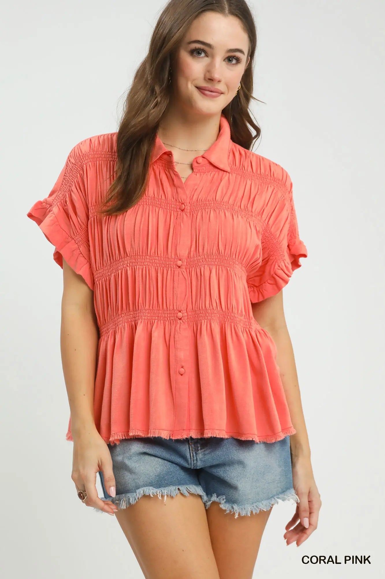 Coral Linen Blend Top