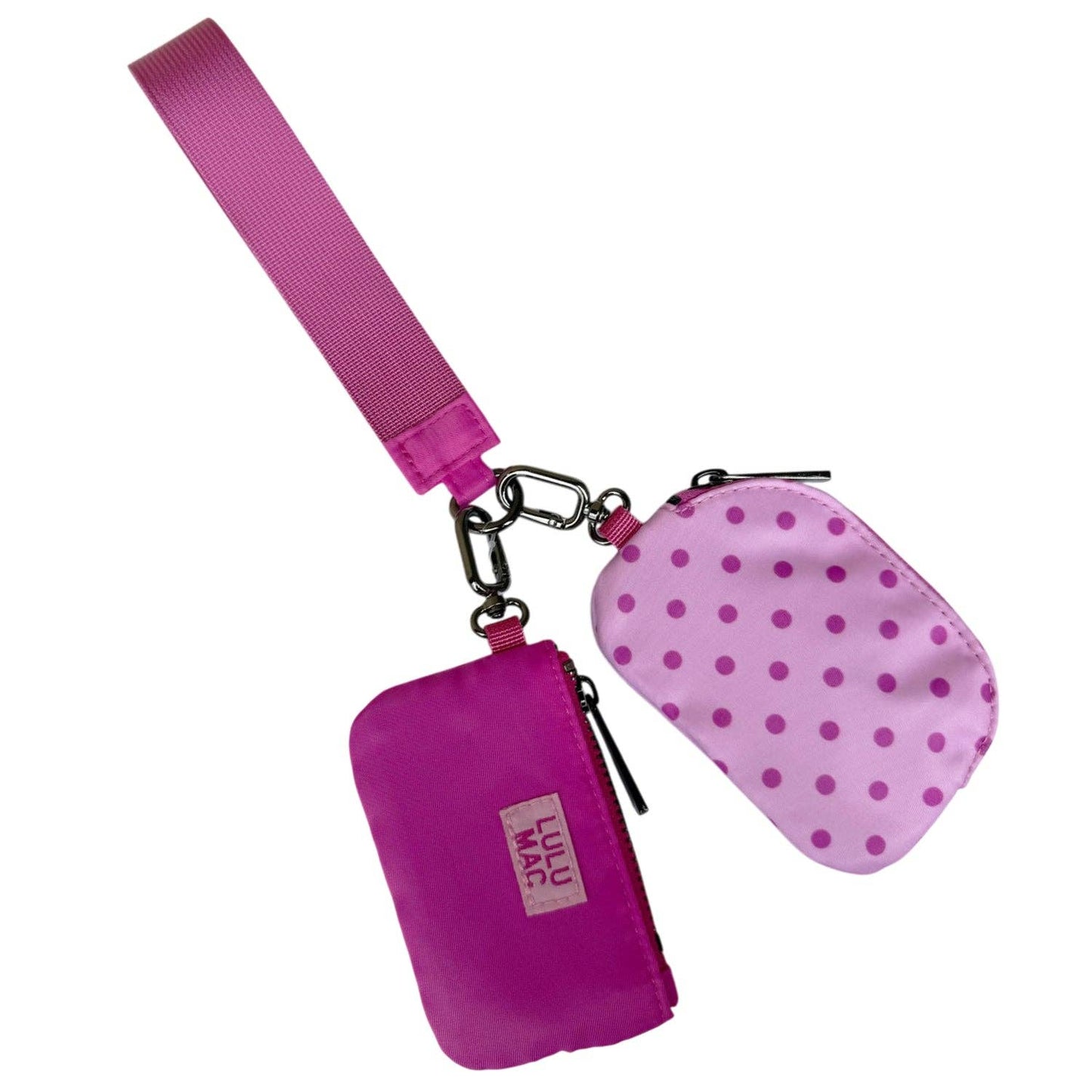 Lulu Mac Double Pouch Wristlets - Pink/Hot Pink Dots