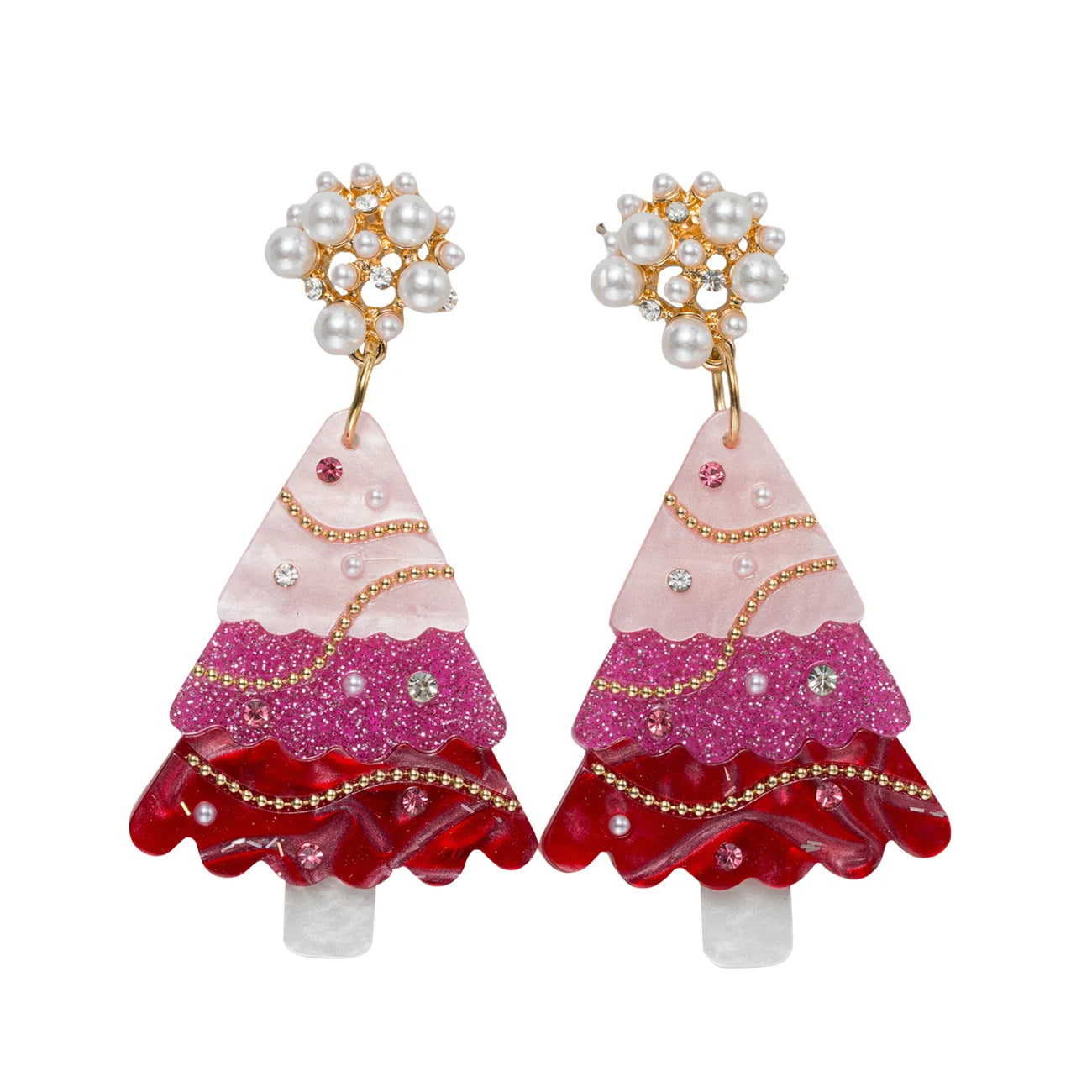 Acrylic Pink Christmas Tree Earrings