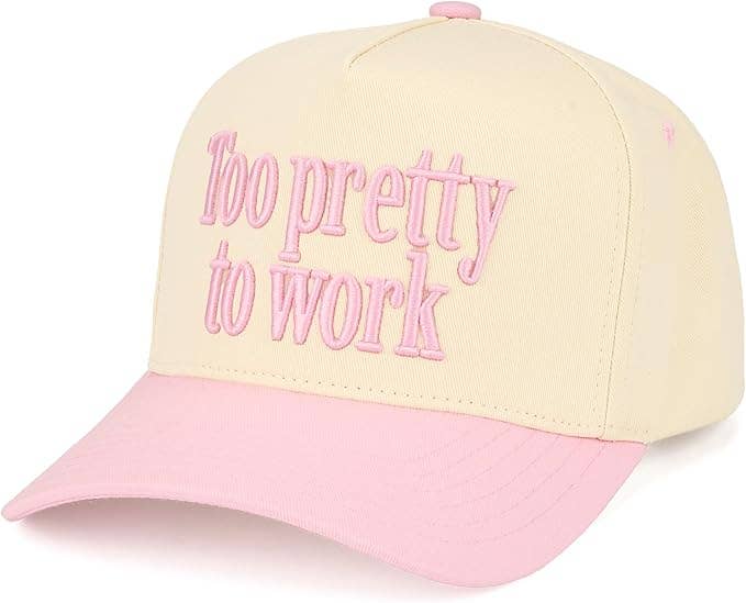 Too Pretty To Work Hat - Light Pink/Beige