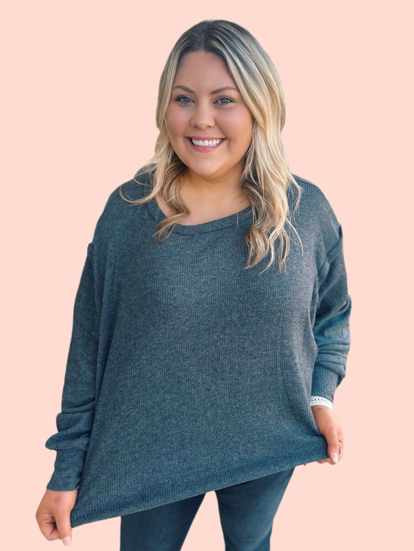 Curvy Charcoal Brushed Oversized Sweatshirt