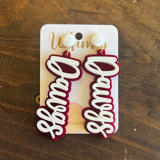 White & Maroon Dawgs Earrings