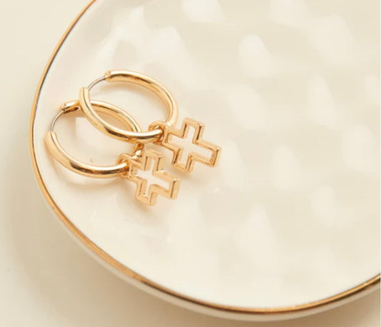 Cera Gold Frame Cross Earrings