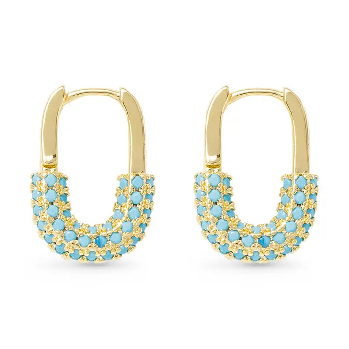 Gold Blue Stone Hoop Earrings