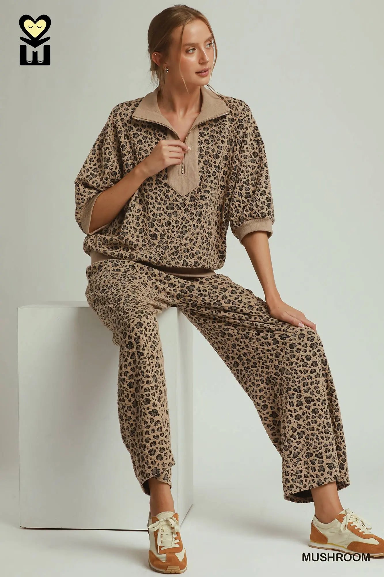 Leopard Mushroom Jacquard Half-Zip Pullover