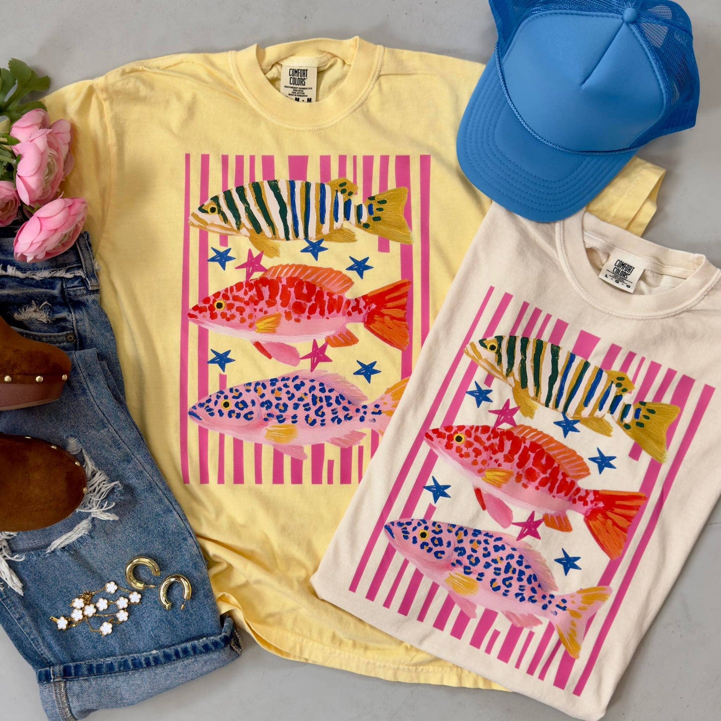 Colorful Fish Tee: Butter Yellow