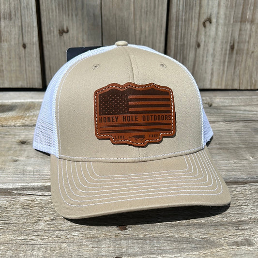Honey Hole Outdoors- SnapBack- Leather Flag Mtn