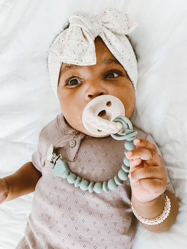 Sweetie Strap Silicone One-Piece Pacifier Clips: Storm Gray Beaded