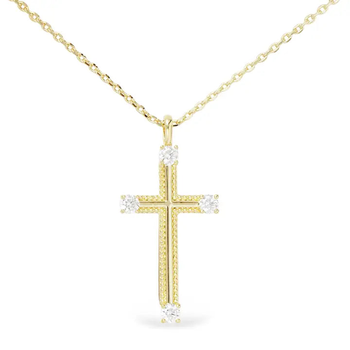 Gold Tipped Texture Detail Cross Necklace