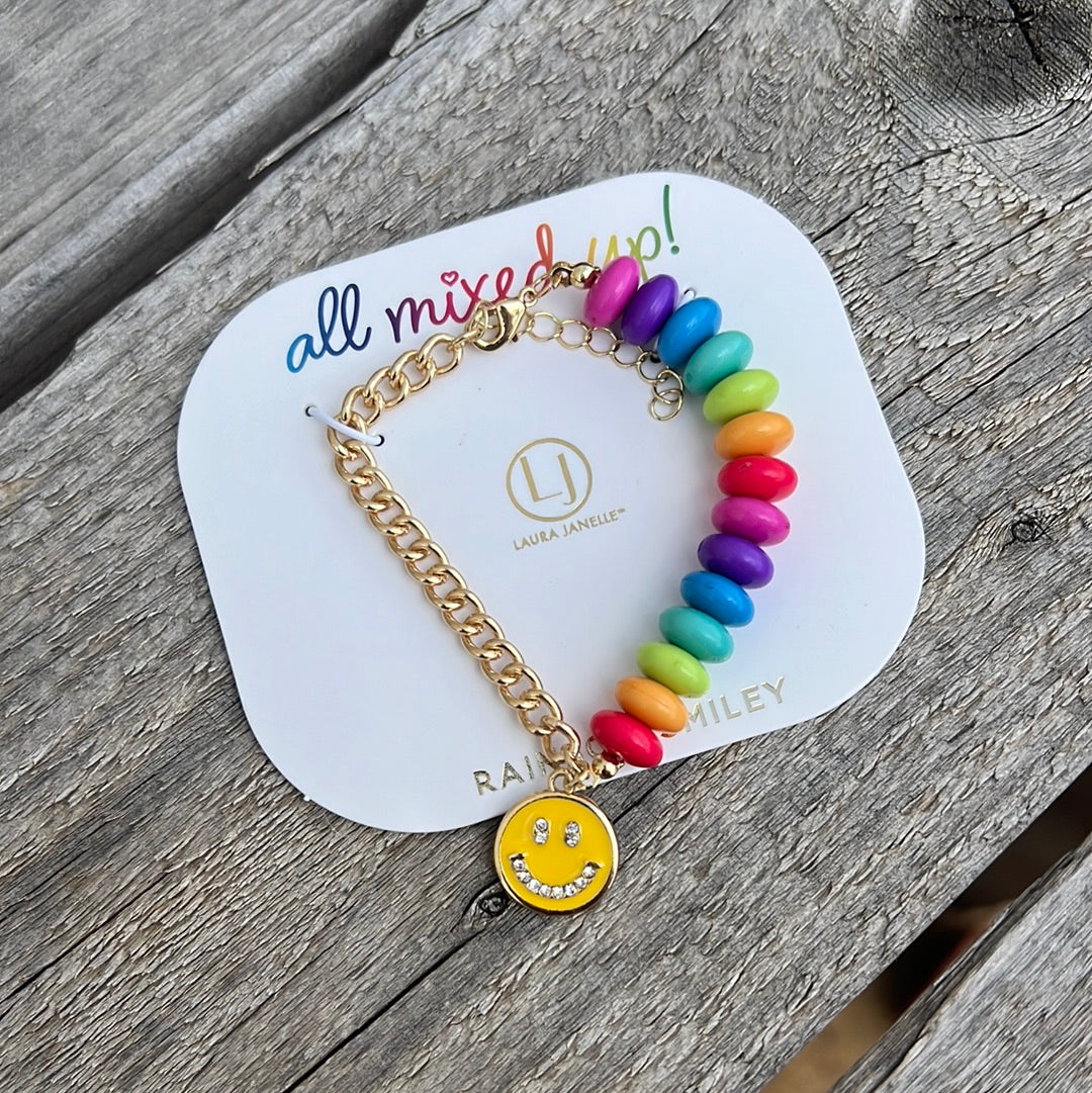Rainbow Smiley & Chain Bracelet