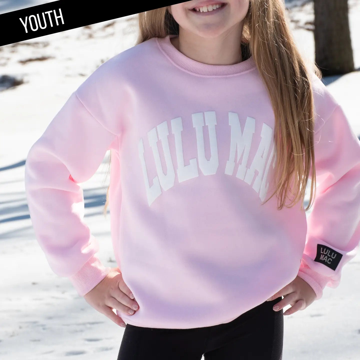 Youth Lulu Mac Sweatshirt - PINK W/ WHITE