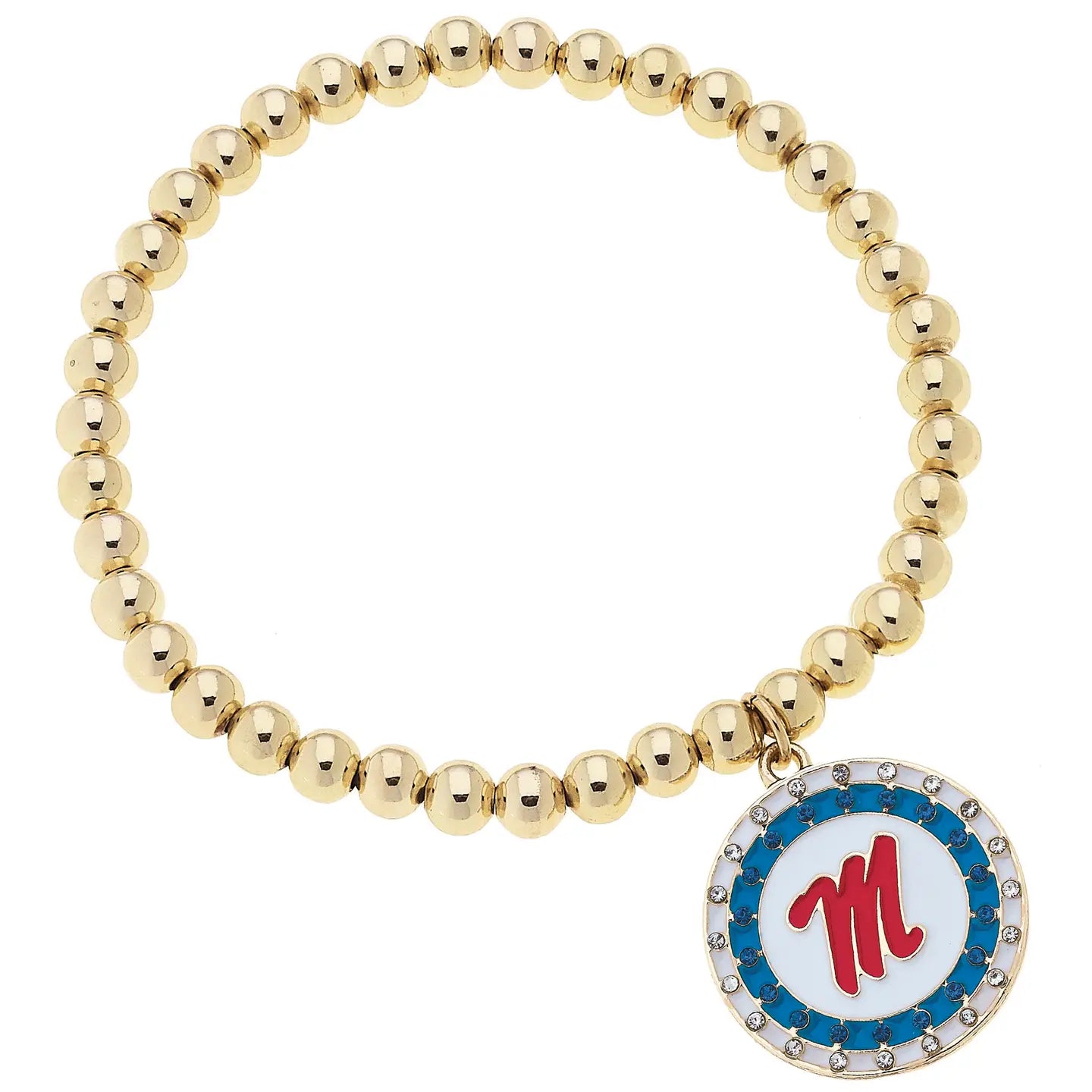 Ole Miss Rebels Pave Disc Ball Bead Stretch Bracelet