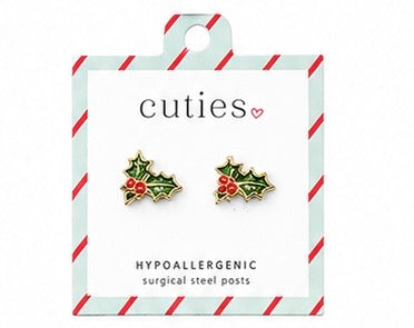 Red Enamel Holiday Holly Earrings