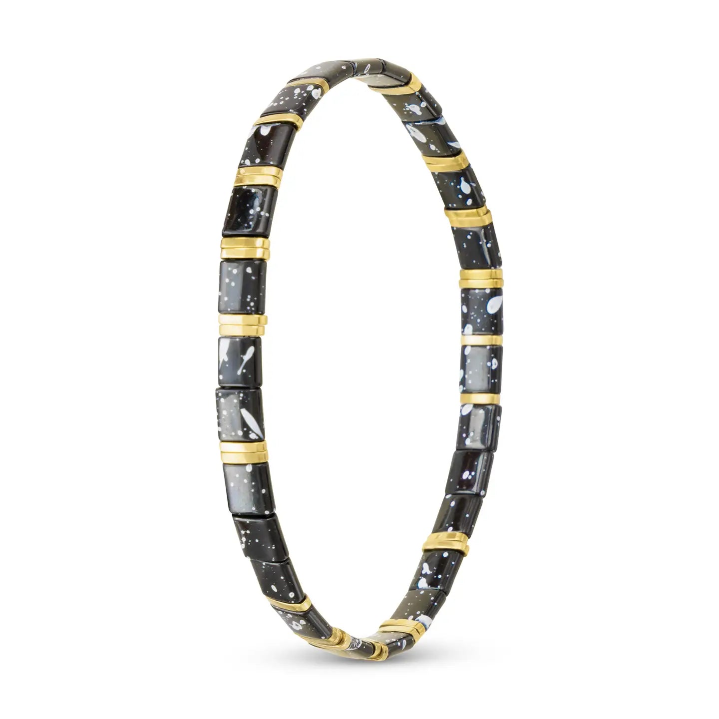 Gold & Black Flat Bead Stretch Bracelet