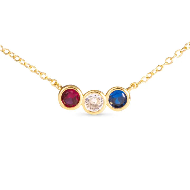 Gold Red White Blue Bezel Set Triplet Necklace