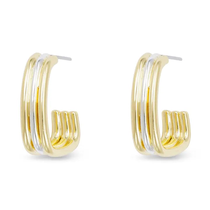 Gold & Silver Polished Rectangle Hoop Earrings