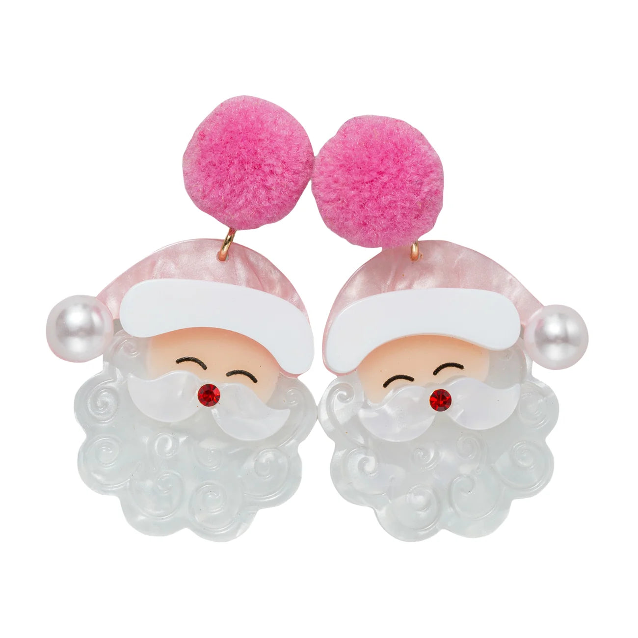 Acrylic Pink Pom Santa Claus Earrings