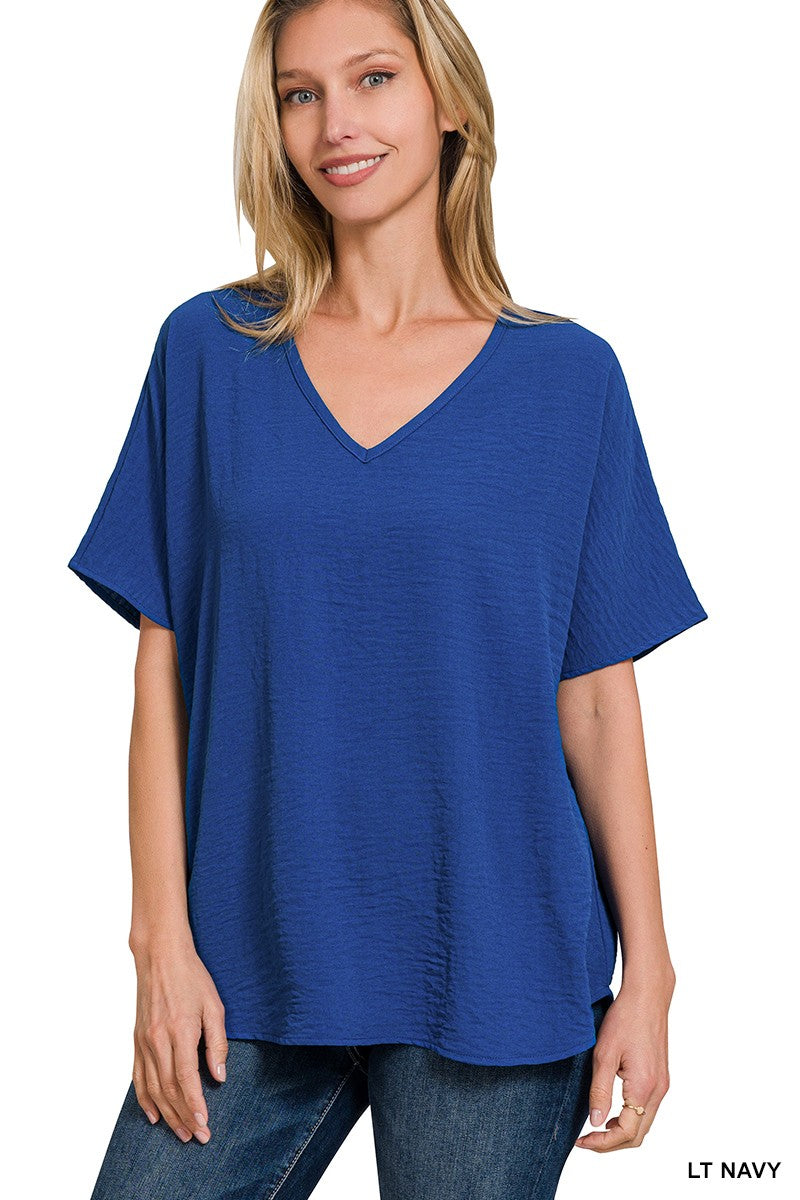 Airflow V-Neck Top - Light Navy