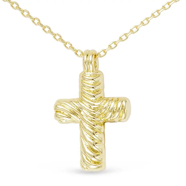 Gold Cable Small Cross Necklace