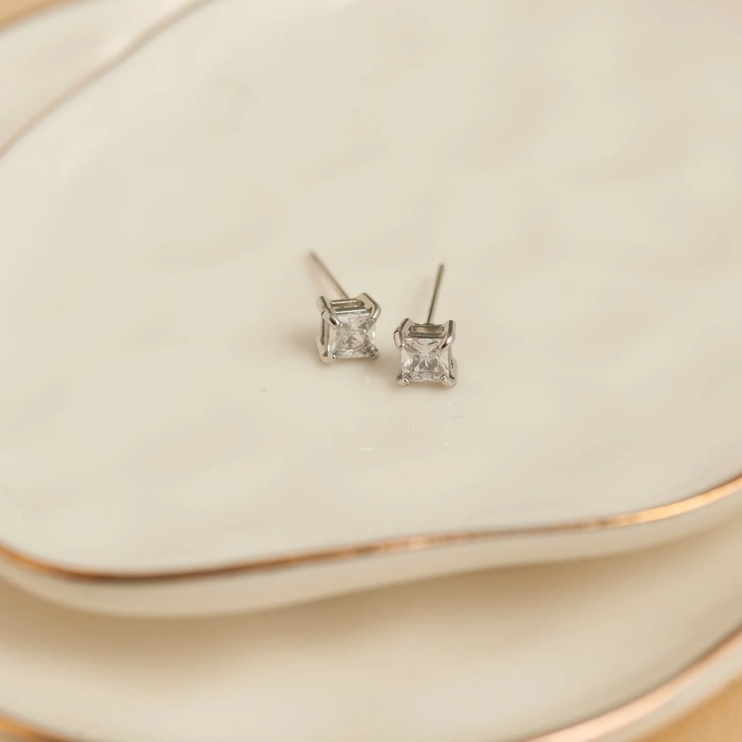 5MM Square Cubic Silver Stud