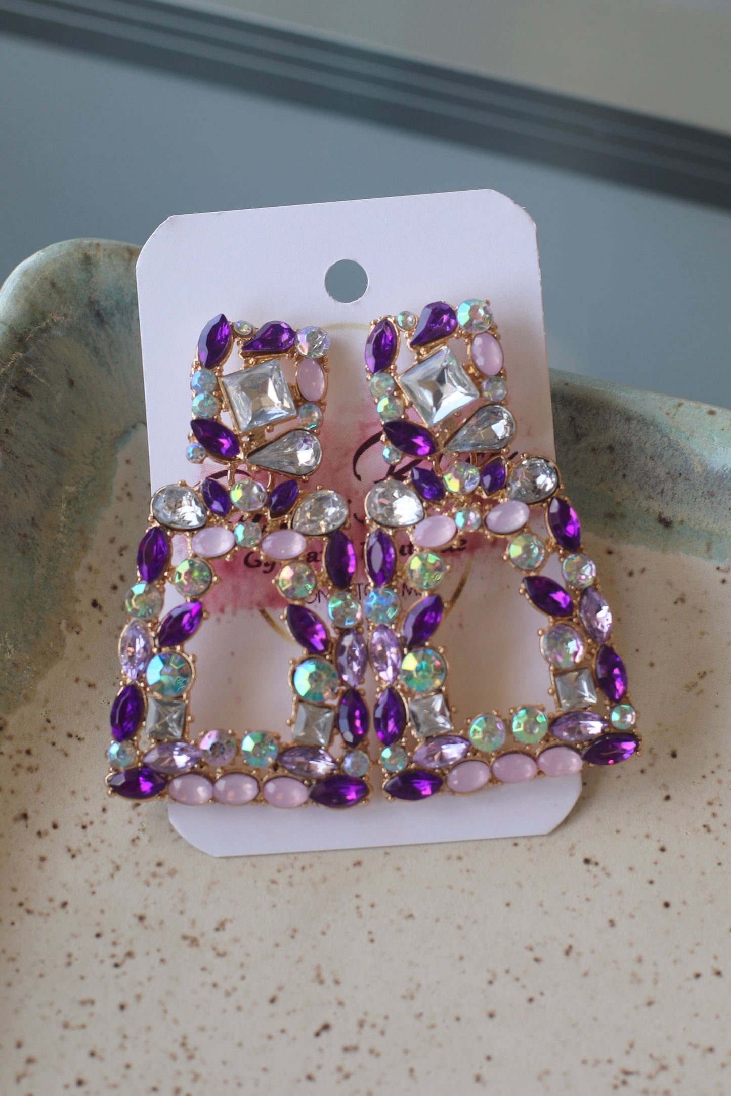 Squared Gem Dangle Earrings