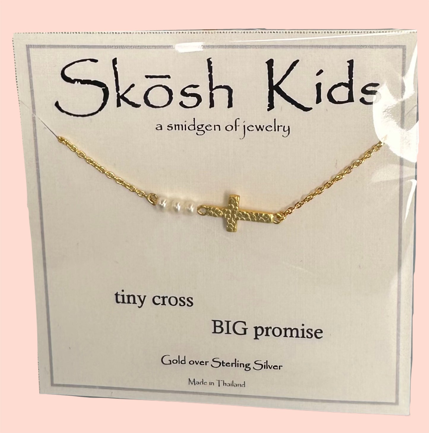 Skosh Kids + Cross with Three Pearls Necklace