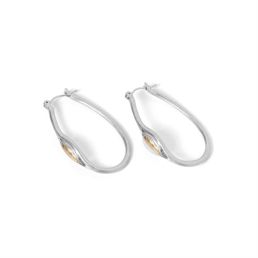 Silver Oval Hoop Earrings w/ Stone on Side