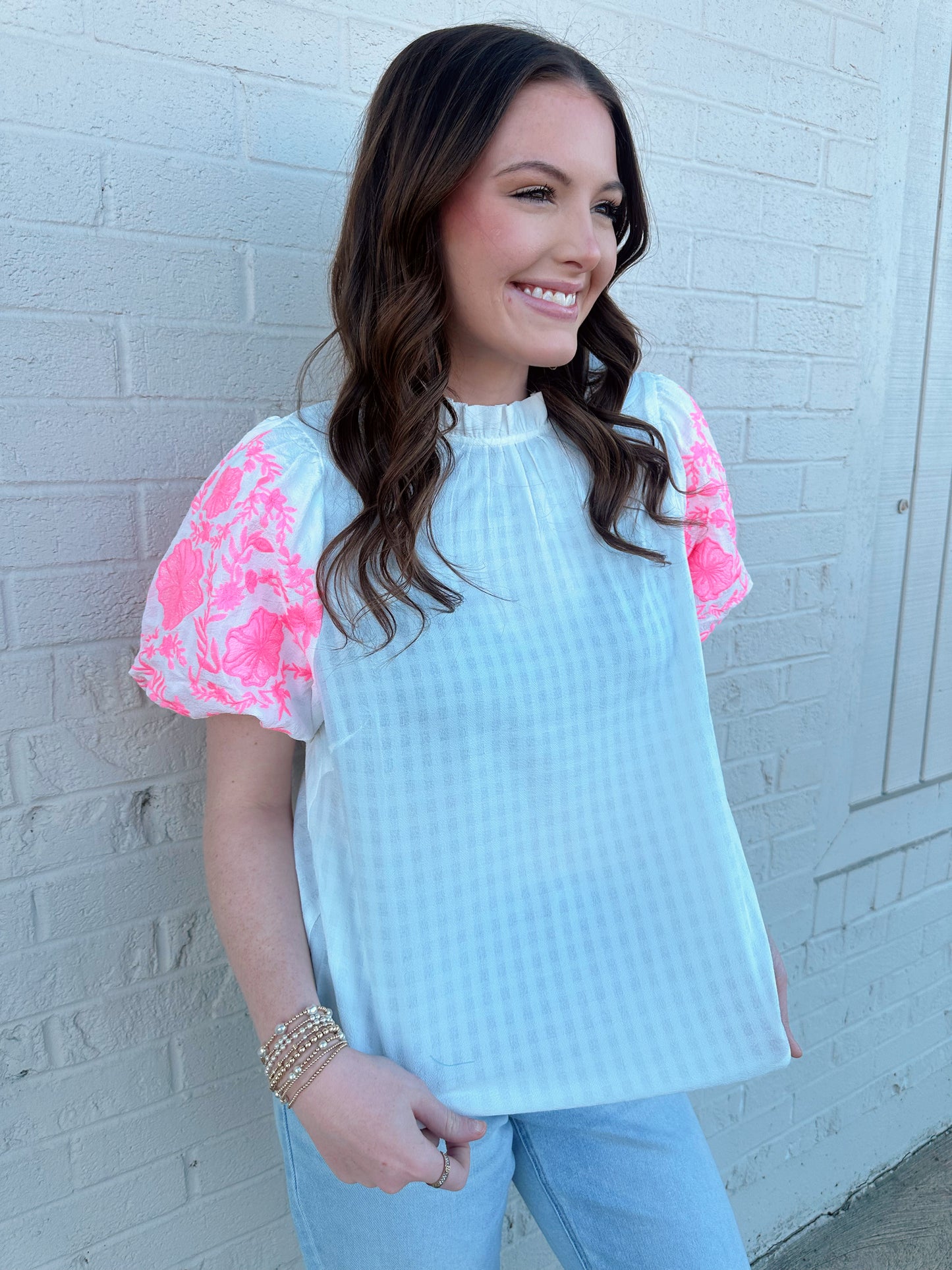 Off White Embroidered Round Neck Top
