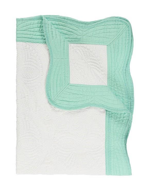 Heirloom Quilt - Baby Quilt Blanket Swaddle Monogram: White & Mint