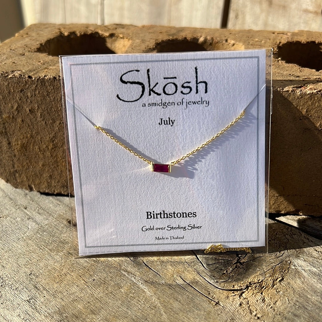 Gold Baguette Birthstone Necklace