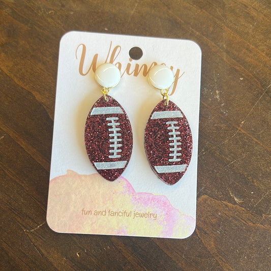 Maroon Football Pearl Earrings